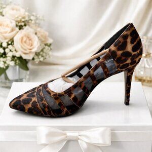 Charles David Leopard Mesh Stiletto Heels Size 8M Pointed Toe Y2K Quiet Luxury